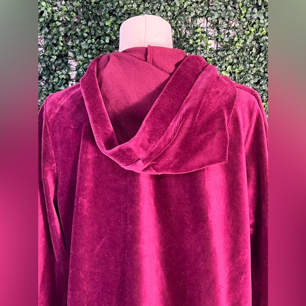 Susan Graver Velvet Burgundy Zip Up Hooded Sweater Jacket Cotton Size Large - Picture 6 of 13